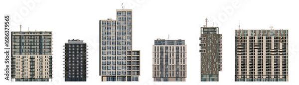 Fototapeta Modern building facades for architectural background isolated png on a transparent background premium cutout
