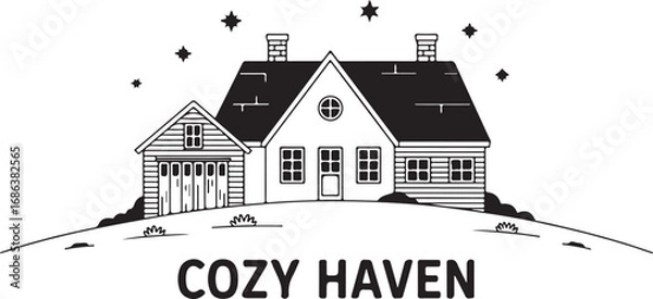 Obraz Cozy Haven House Scene with Stars on Transparent Background Vector Illustration