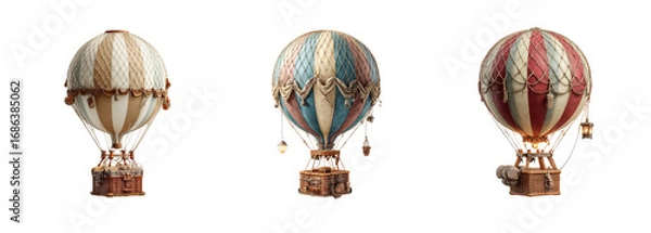 Fototapeta Vintage Hot Air Balloon PNG set in Retro Style, Isolated on Transparent background