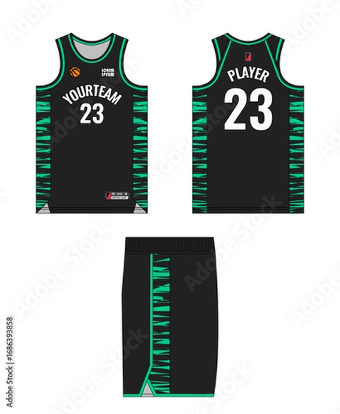 Fototapeta Basketball jersey template design, basketball uniform mockup design, vector sublimation sports apparel design, jersey basketball ideas.