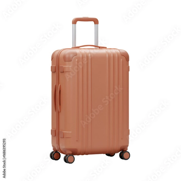 Fototapeta Orange hard shell rolling suitcase isolated on transparent background