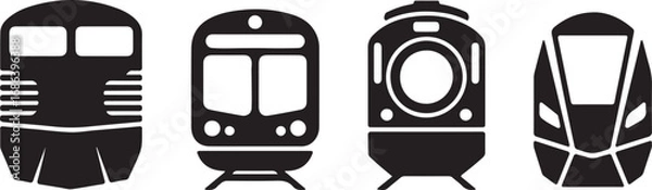 Obraz Front View Silhouette Train Collection Vector Illustration Transportation Railroad