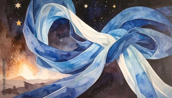 Fototapeta Abstract watercolor of flowing fabric against a night sky