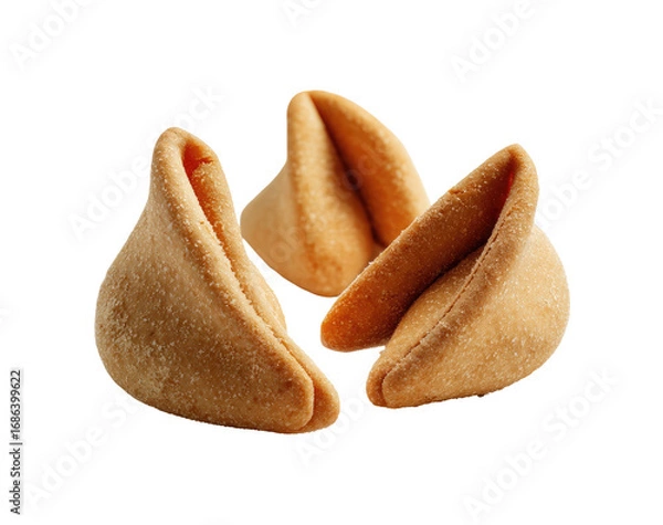 Obraz Three fortune cookies, light golden brown, delicate, triangular shape, slightly overlapping
