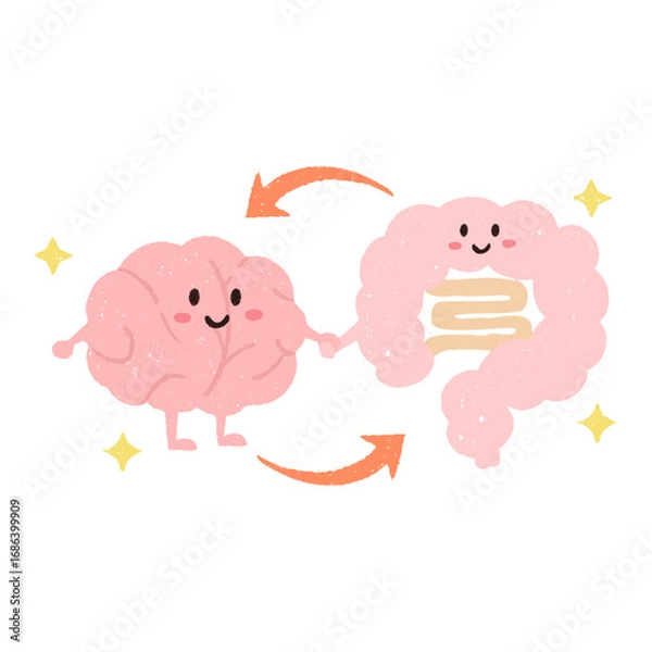Obraz 手描きのかわいい腸脳相関のイラスト　シロフチ付き
