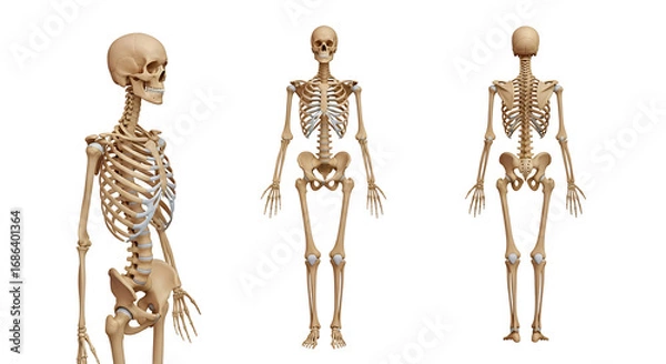 Obraz Anatomical human skeleton from three different views isolated on white background