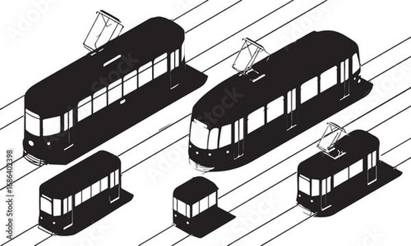 Obraz Isometric Tram Collection Vector Illustration Urban Transport Public Transit Ride