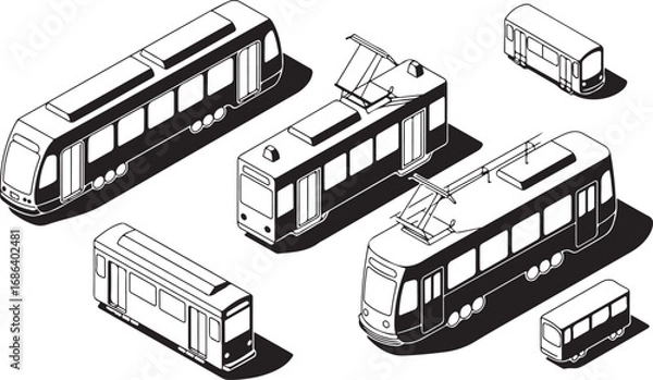 Obraz Isometric Tram Collection Vector Illustration Public Transit System City Travel