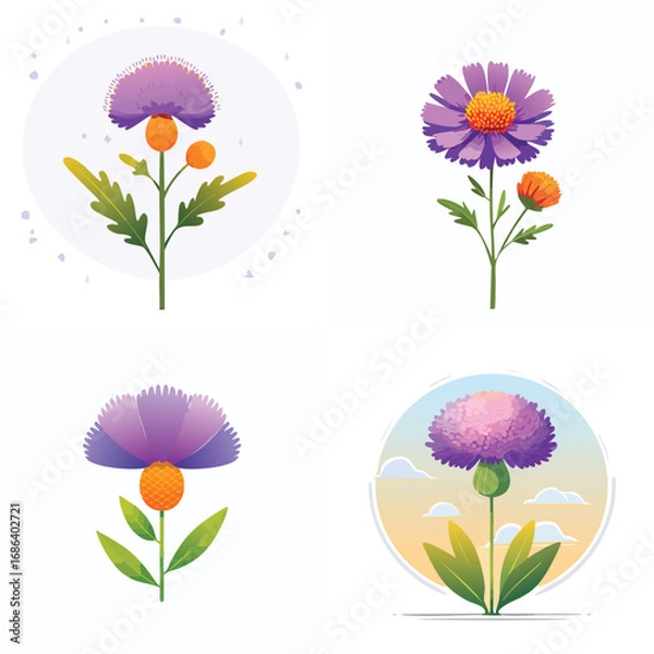 Fototapeta Scabiosa a vibrant collection of abstract vector illustrations, multiple colorful elements mixed together, energetic and playful composition.