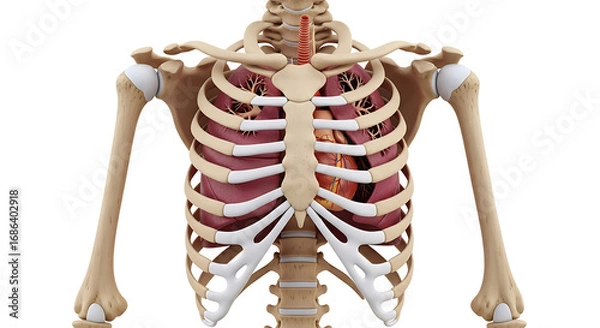 Obraz Human rib cage protecting internal organs isolated on white background