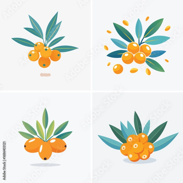 Fototapeta Sea Buckthorn a vibrant collection of abstract vector illustrations, multiple colorful elements mixed together, energetic and playful composition.