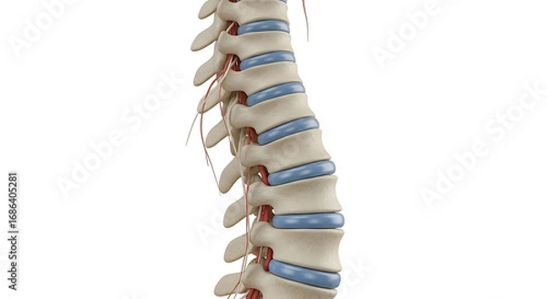 Obraz Closeup view of the human spine with vertebrae and spinal cord, isolated on white background