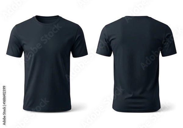 Fototapeta Dark blue t-shirt front and back view isolated product mockup for apparel design showcase