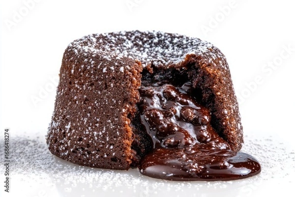 Obraz Chocolate lava cake, dusted with powdered sugar, molten center spilling