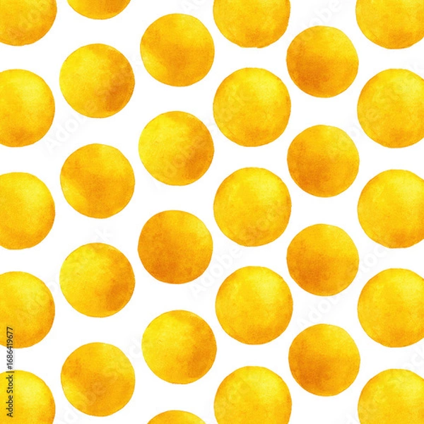 Fototapeta Gold circles pattern on black background.  A repeating design of many overlapping, slightly irregular, gold circles, each with a thin black outline