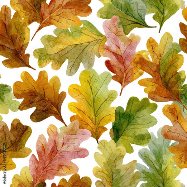 Fototapeta Autumn oak leaves, colorful and textured