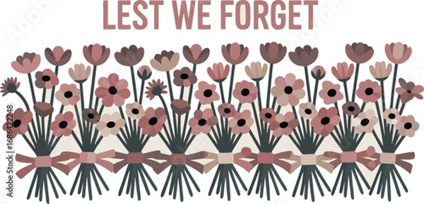 Fototapeta Lest We Forget Floral Arrangement with Pink, Brown, and Beige Poppies in Memory Celebration