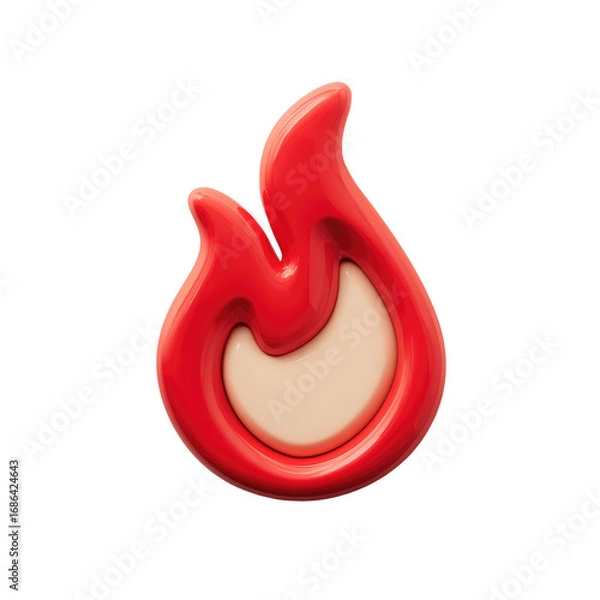 Fototapeta A stylized, 3D rendered flame icon.  Red, smooth curves, a pale interior