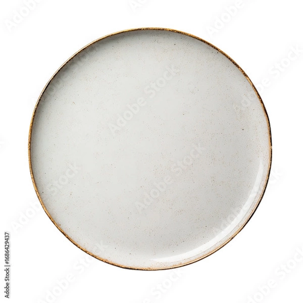 Fototapeta Round, cream-colored dinner plate with a subtle speckled texture and a gold-toned rim