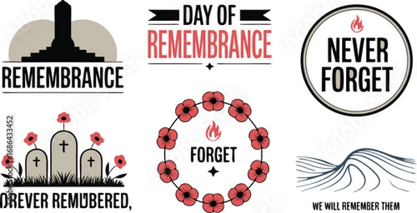 Fototapeta Remembrance Day Graphics Collection Never Forget, Wreath, Memorial, Graveyard, Remembering Those Who Served