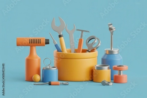 Obraz 3d render set tools backgrond