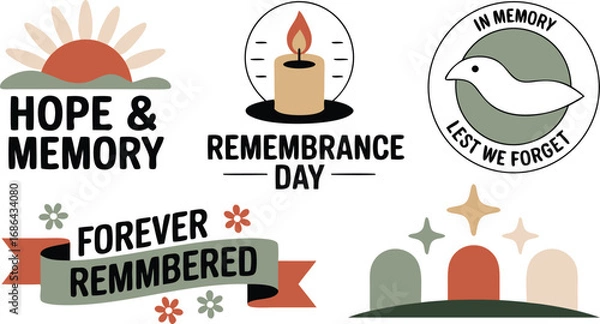Fototapeta Remembrance Day Graphics Featuring Candle, Dove, Sunrise, Cemetery and Hope, Memory Typography Design