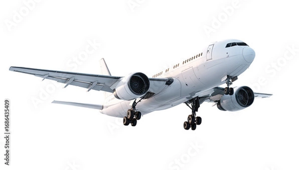 Obraz White passenger jet in flight, angled view (2)