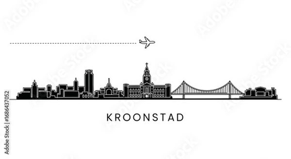 Fototapeta Historic Kroonstad South Africa Skyline A Modern Line Art Vector of the City Hall and Bridge