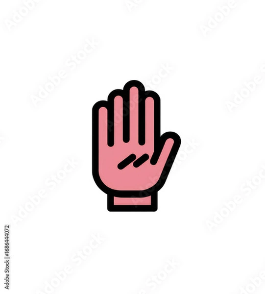 Fototapeta A stylized, light-pink hand icon against a black background. The hand is presented in a simple, graphic form, with clearly defined fingers and a slightly darker shading on the palm