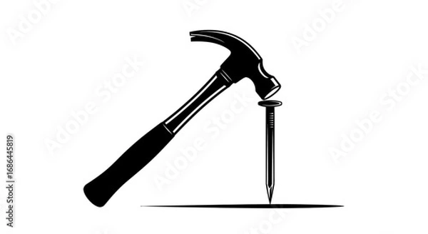 Fototapeta hammer and nail vector, hammer hitting nail icon, construction tool illustration, repair symbol, work tool vector, carpentry icon design, DIY tools vector, building and repair symbol, hammer silhouett