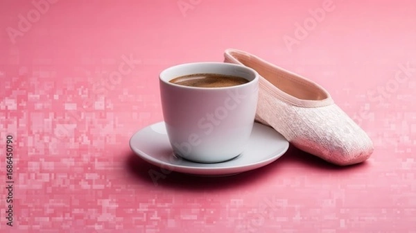 Fototapeta Absurd brainrot collage with espresso, ballet shoes, and pixelated memes