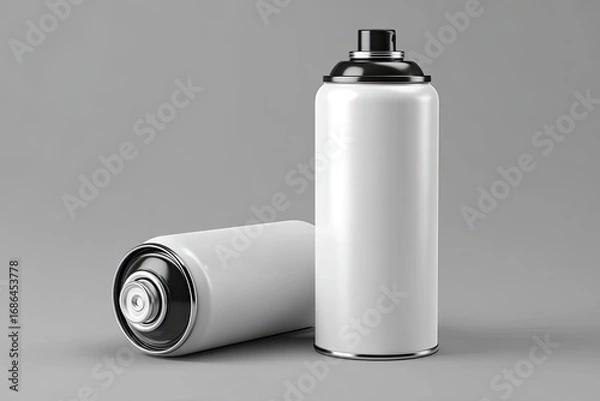 Obraz Two white spray paint cans, side by side on a gray surface