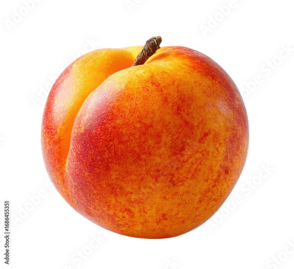 Fototapeta Close-up of a ripe peach.  Vibrant peach tones,  smooth skin, stem