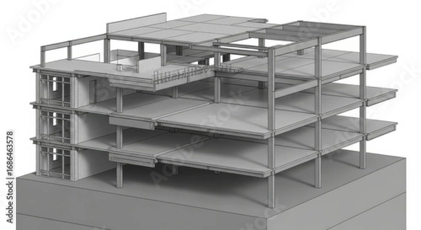 Obraz Modern Multi-story Building Framework Showing Structural Concrete Floors and Support Columns