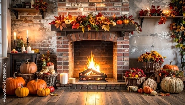 Obraz Cozy autumn fireplace scene