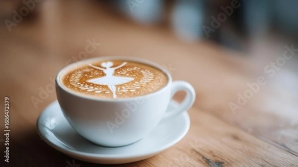 Fototapeta Distorted cappuccino foam art shaped like a ballerina
