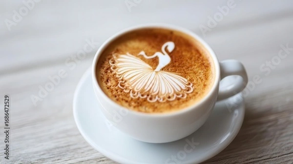 Fototapeta Distorted cappuccino foam art shaped like a ballerina
