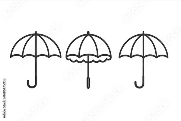 Fototapeta Umbrella parasol bumbershoot linear icon set. Vector outline graphic sign for design, web, apps. Simple weather symbol collection. Rain protection concept illustration.