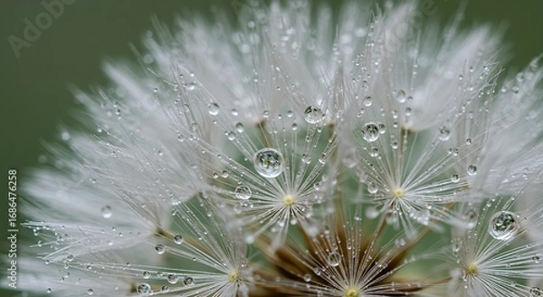 Fototapeta Each droplet tells a story on the fragile threads of a dandelion, capturing light, life, and the quiet poetry of morning dew.
