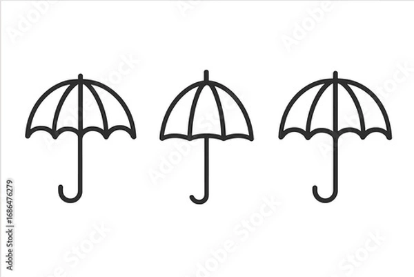 Fototapeta Umbrella outline icon set. Vector collection of three simple parasol symbols for graphic design. Weather line art for apps. Concept for rain, sun, safety, protection, and insurance.