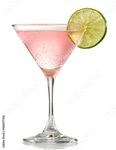 Fototapeta A pink cocktail in a martini glass garnished with a lime wedge