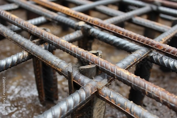 Obraz Reinforcement Steel Mesh for Concrete Foundation Construction