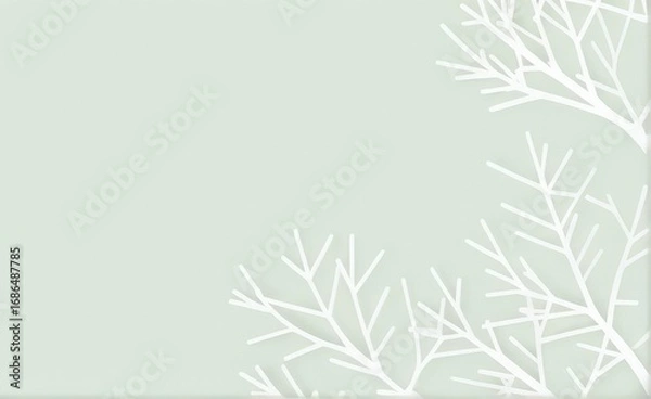 Fototapeta Minimalist flat illustration featuring delicate white branches against a soft pastel green background, creating a serene and calming atmosphere with ample copy space for design	