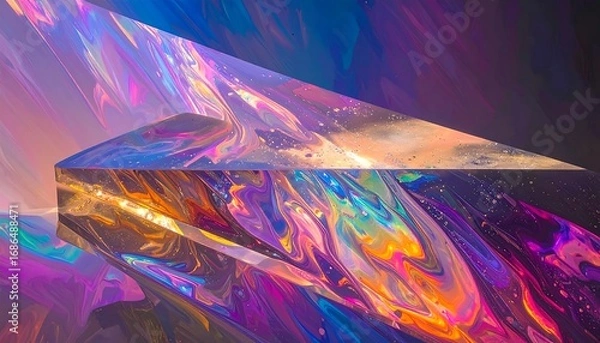 Fototapeta Abstract iridescent triangular shapes with liquid paint