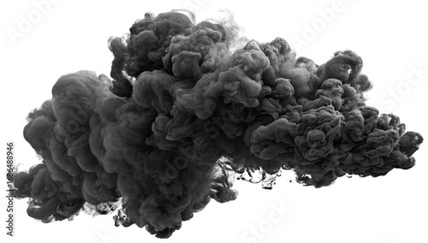 Obraz Dark gray smoke cloud, swirling shapes against black background