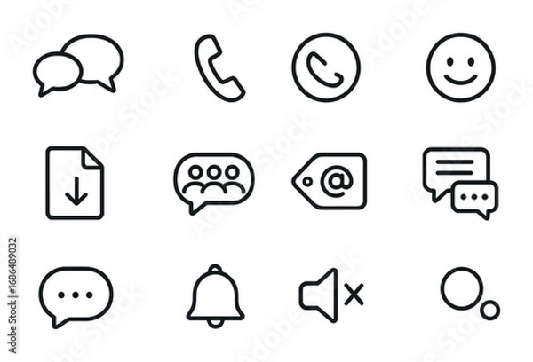 Fototapeta Communication App Icons. Outline icon set of Team communication apps: chat bubbles, voice call, video call,