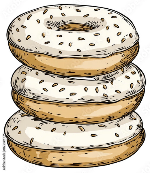 Obraz Three glazed donuts stacked, topped with sprinkles