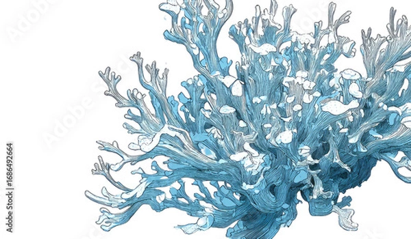 Obraz Abstract, intricate, branching, icy structure.  Light teal and white, resembling a frozen coral or lichen