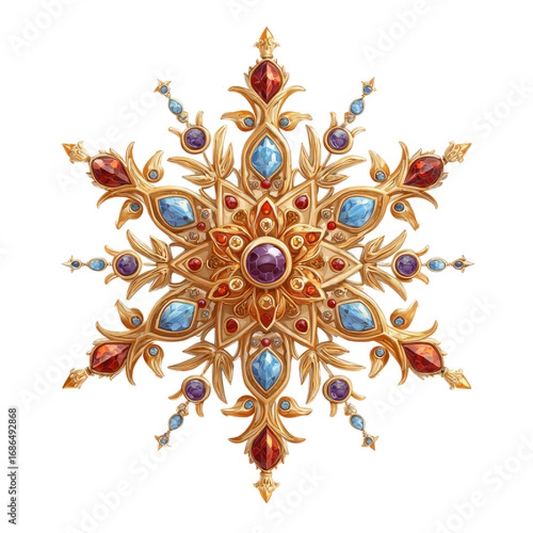 Obraz Ornate, golden snowflake brooch, adorned with jewels