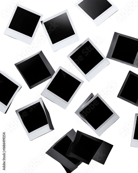 Obraz Floating instant photo frames in grayscale, scattered